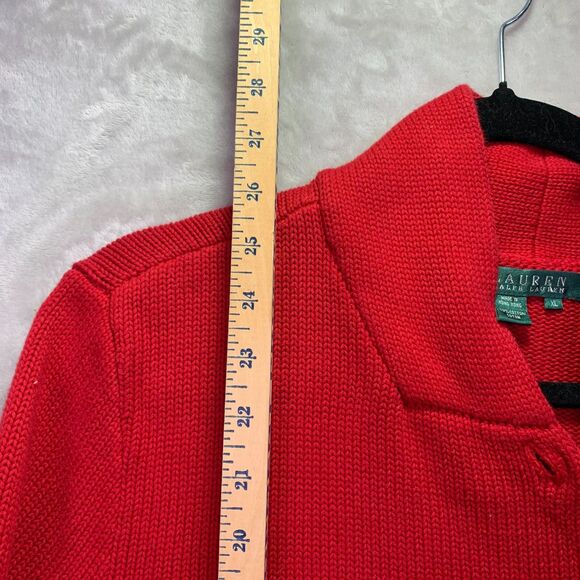 LAUREN RALPH LAUREN WOMEN'S XL ASYMMETRICAL WRAP CARDIGAN SWEATER RED GOLD VTG - Picture 13 of 14